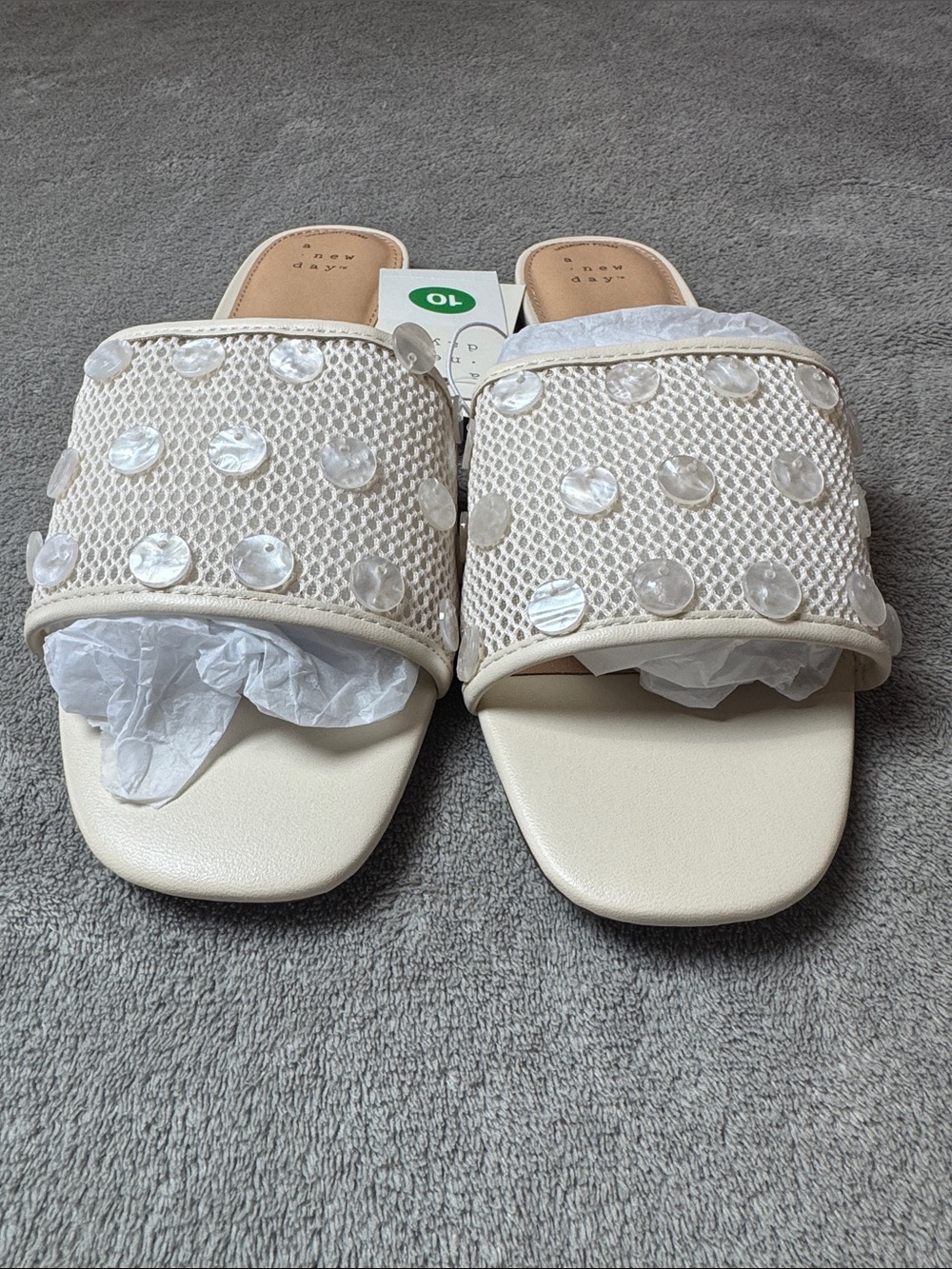 a new day Cream Slide Sandals with Decorative Discs